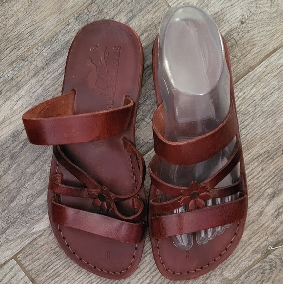 Camel Israel ATARA DAISY Handmade Leather Sandals Strappy Slip On Honey Brown - Picture 2 of 9